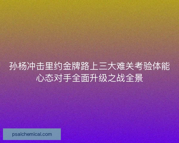 孙杨冲击里约金牌路上三大难关考验体能心态对手全面升级之战全景